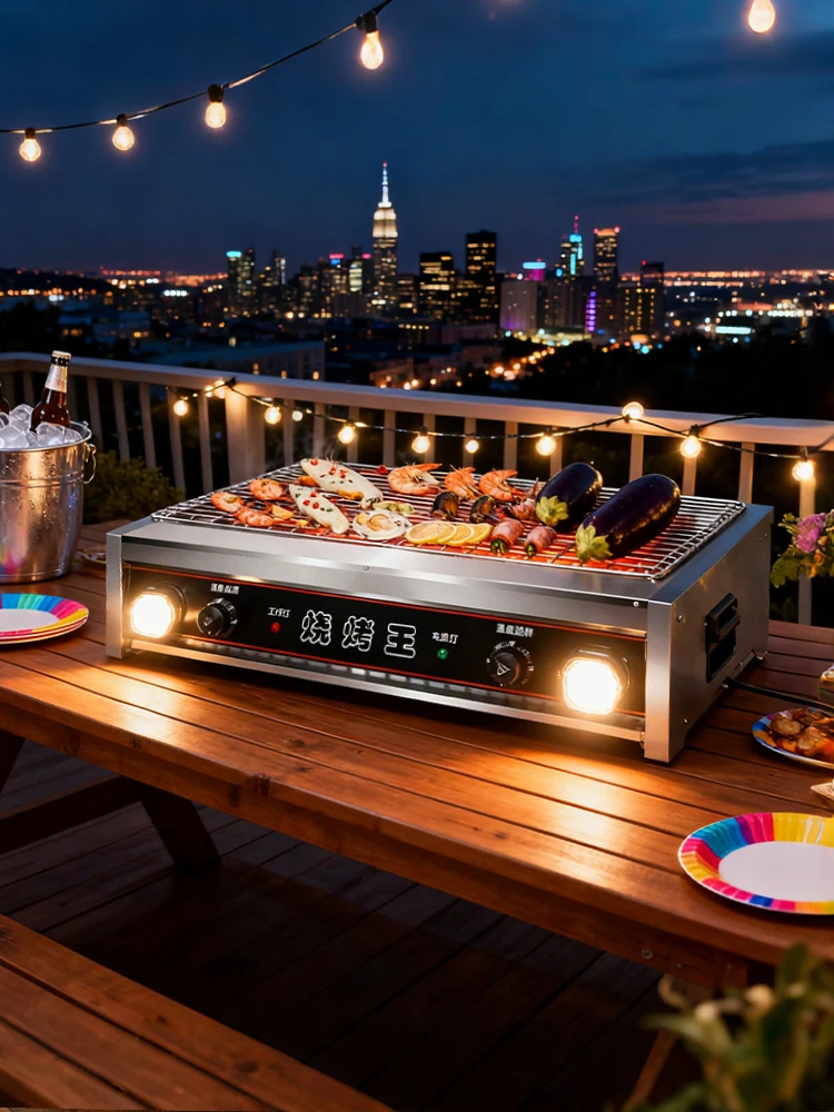 Grill de barbecue électrique sans fumée 8000W, four Commercial à rôtisserie Kebab en acier inoxydable, Machine à brochettes haute puissance, four à barbecue domestique