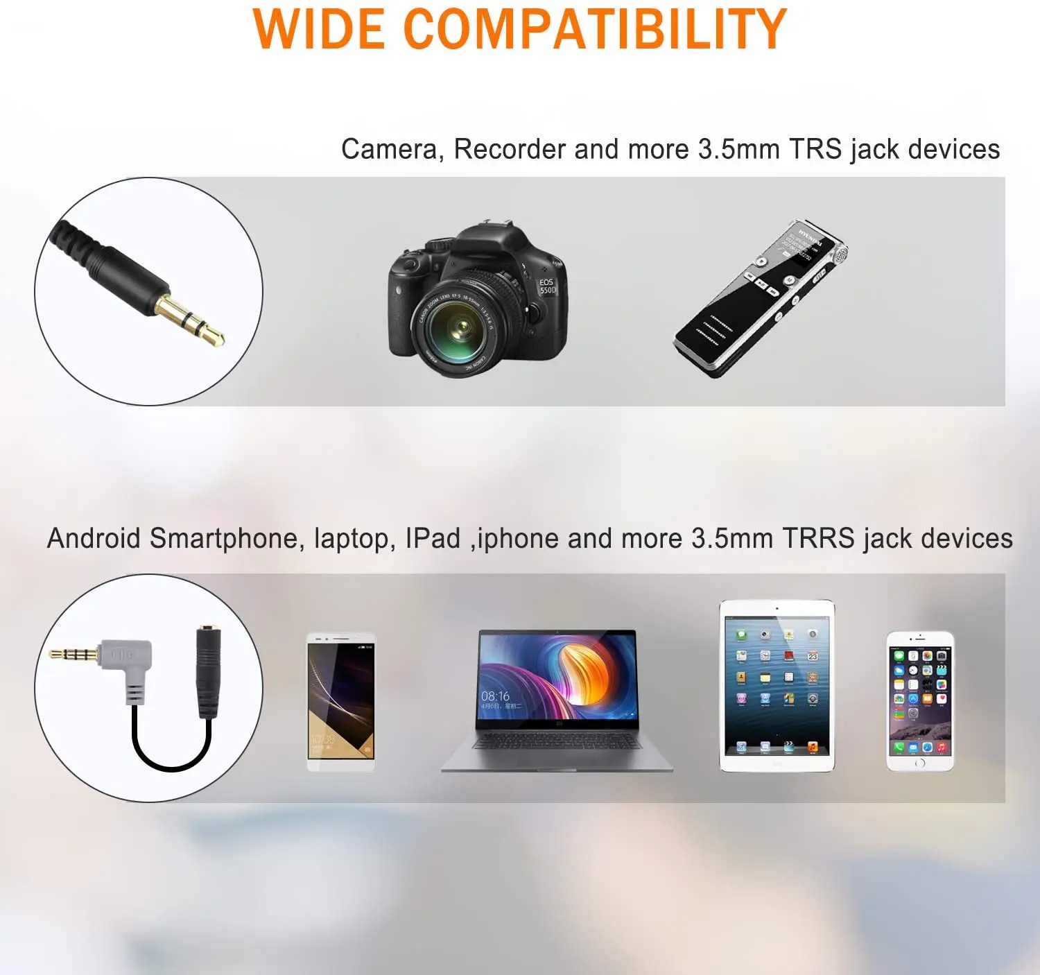 Comica-CVM-D02B Microfone Lavalier de cabeça dupla, condensador, omnidirecional, microfone para telefone, câmera, GoPro