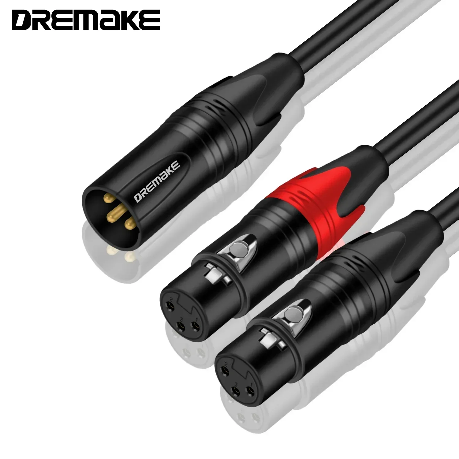 DREMAKE Balanced XLR Mic Y Splitter Audio Cable 2 Female to 1 Male XLR Plug Mic Adapter Cable XLR Male to Dual XLR Female Y Cord