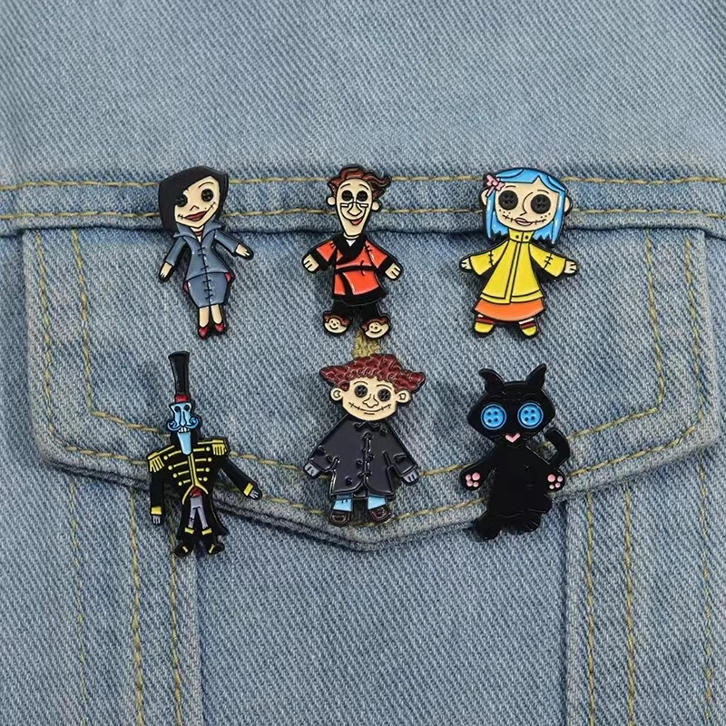 Horror Animated Films Coraline Doll Enamel Pins Punk Character Metal Brooch Backpack Badge Halloween Accessory Gifts for Friends