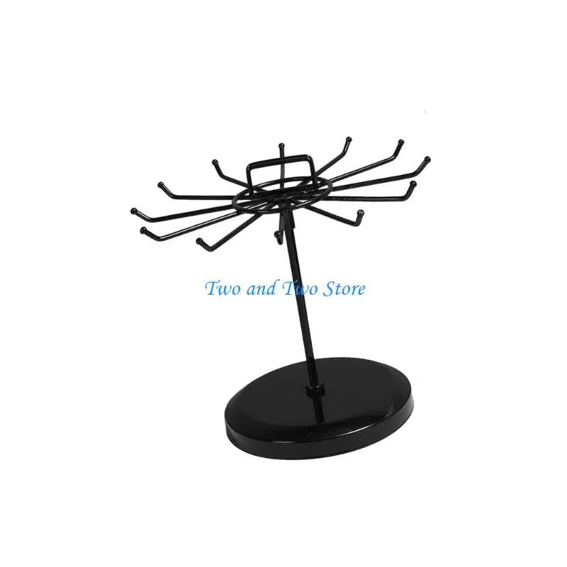HX6F Iron Jewelry Display Stand With Rotating Base And 24 Hooks For Retail Boutique Presentation