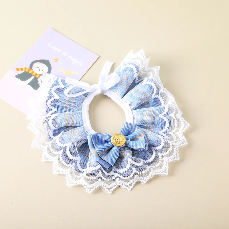 

Cute Bowknot Pet Bib Lace Stitching Collar Fashion Princess Style Decorative Neck Plaid Printing Pet Supplies Cat Dog Collar