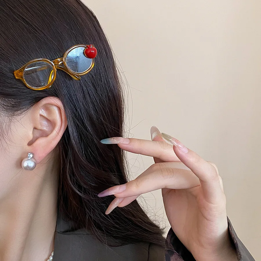 Apple Glasses Hair Clip for Women Girl Cute Side Duckbill Clip Hairpins New Fashion Versatile Hair Accessories Gift Christmas M view 3