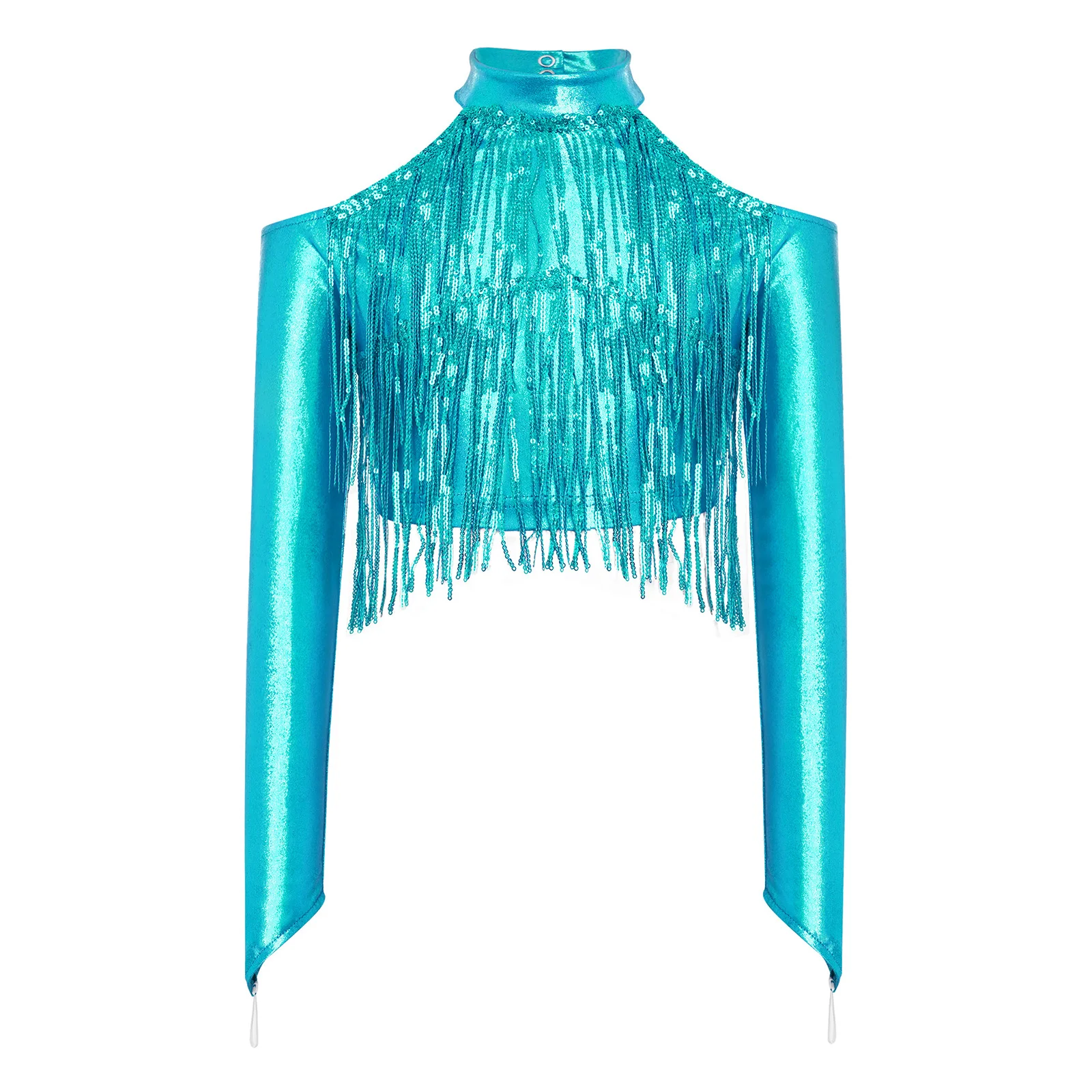 Kids Fringed T-Shirt for Girl Children Tassls Shiny T-Shirts Metallic Top Hiphop Jazz Dance Disco Costume Performance Dancewear