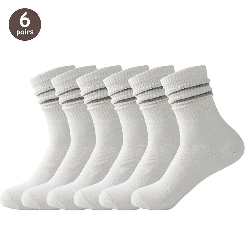 

6 Pairs Stripe Pattern Women Men Unisex Couples Sports Socks Mid-Calf Socks Spring Autumn Holiday Gifts