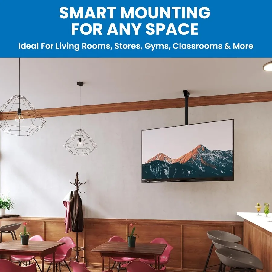 TV Ceiling Mount Bracket with Adjustable Height and Full Motion 360Degree Rotation for Flat Panel LCD LED OLED Plasma TVs Suppo