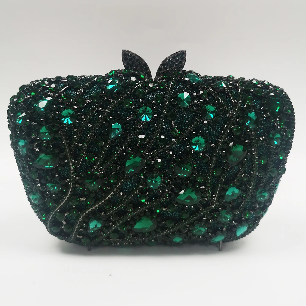 Newest Green Rhinestone Party Evening Bag Luxury Big Stone Wedding Purse Ladies Diamond Dinner Banquet Clutches Girls Minaudiere