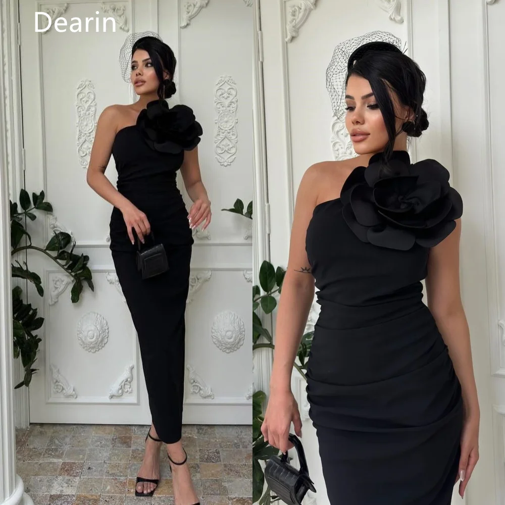 

Formal Gown Evening Saudi Arabia Dearin Strapless Sheath Ankle Length Skirts 3D Rose Flower Bespoke Occasion Dresses Prom Dress