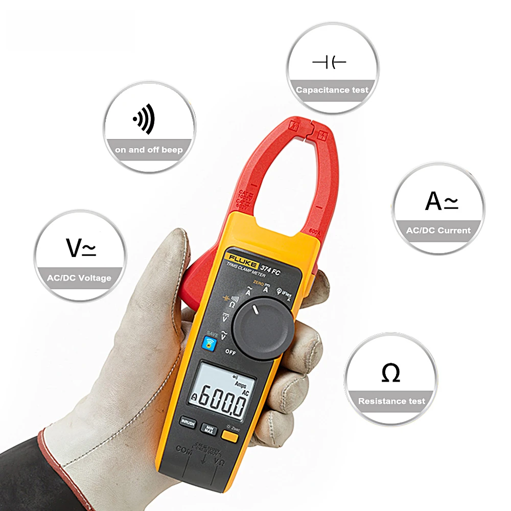 Fluke 374 FC True-RMS Clamp Meters AC/DC Voltage Resistance Capacitance Clamp Meter