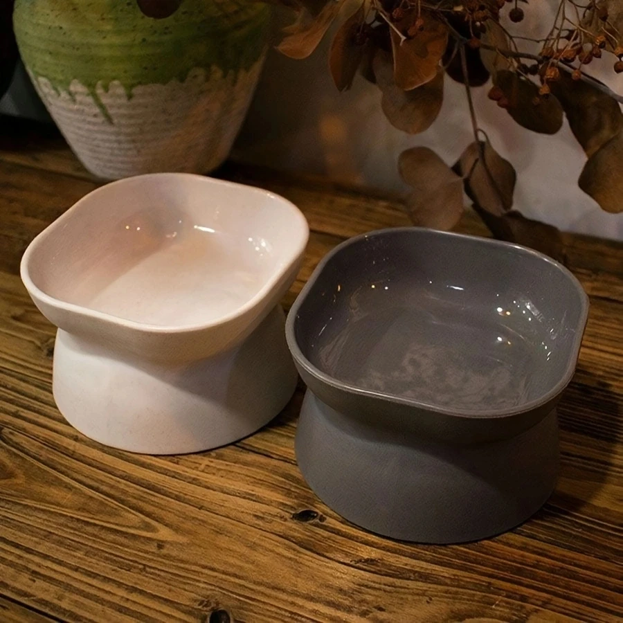 1pcMica Bowl, Cat Bowl, Pet Bowl, Oblique Mouth, High Foot Protection, Cervical Neck, Cat, Food Bowl, Pet Supplies