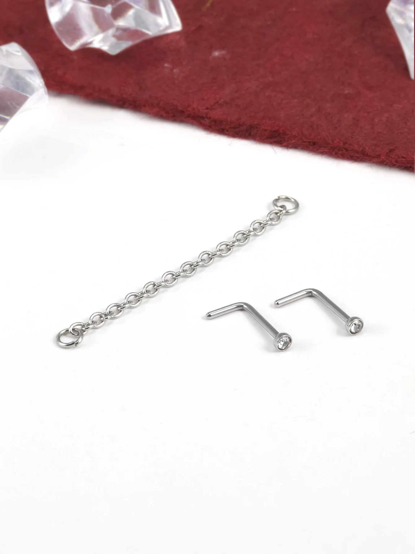 Double Piercing Ring Nose Chain Nostril Zircon Stainless Steel Nose Stud Decoration Earring Piercing Fashion Jewelry