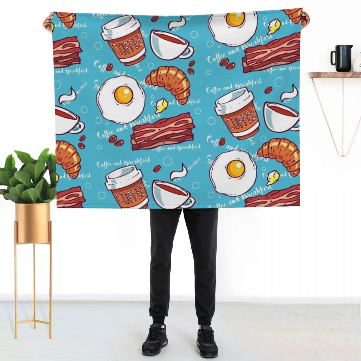 The perfect Coffee Breakfast with Bacon and Sunny side up Throw Blanket Luxury Throw Sofa Quilt sofa bed Softest Blankets