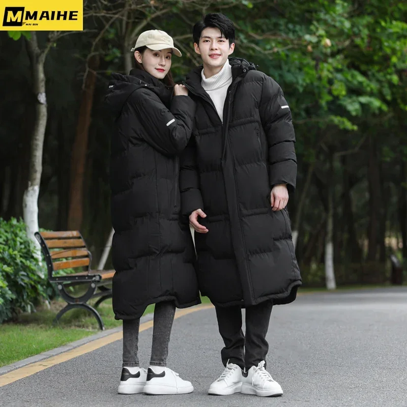 2023 New Winter Skiing Men\'s Hooded Coat Outdoor Thickened Lamb Wool Warm Parker Coat Couple Fashion Long Windproof Cotton Coat