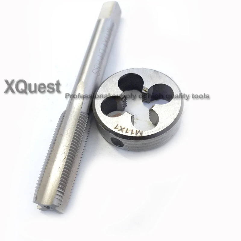 2pcs HSS Metric thread Left Hand tap and die set M11 M11X1 LH Straight Flute Fine Screw thread Plug Taps Round dies M11X1.5