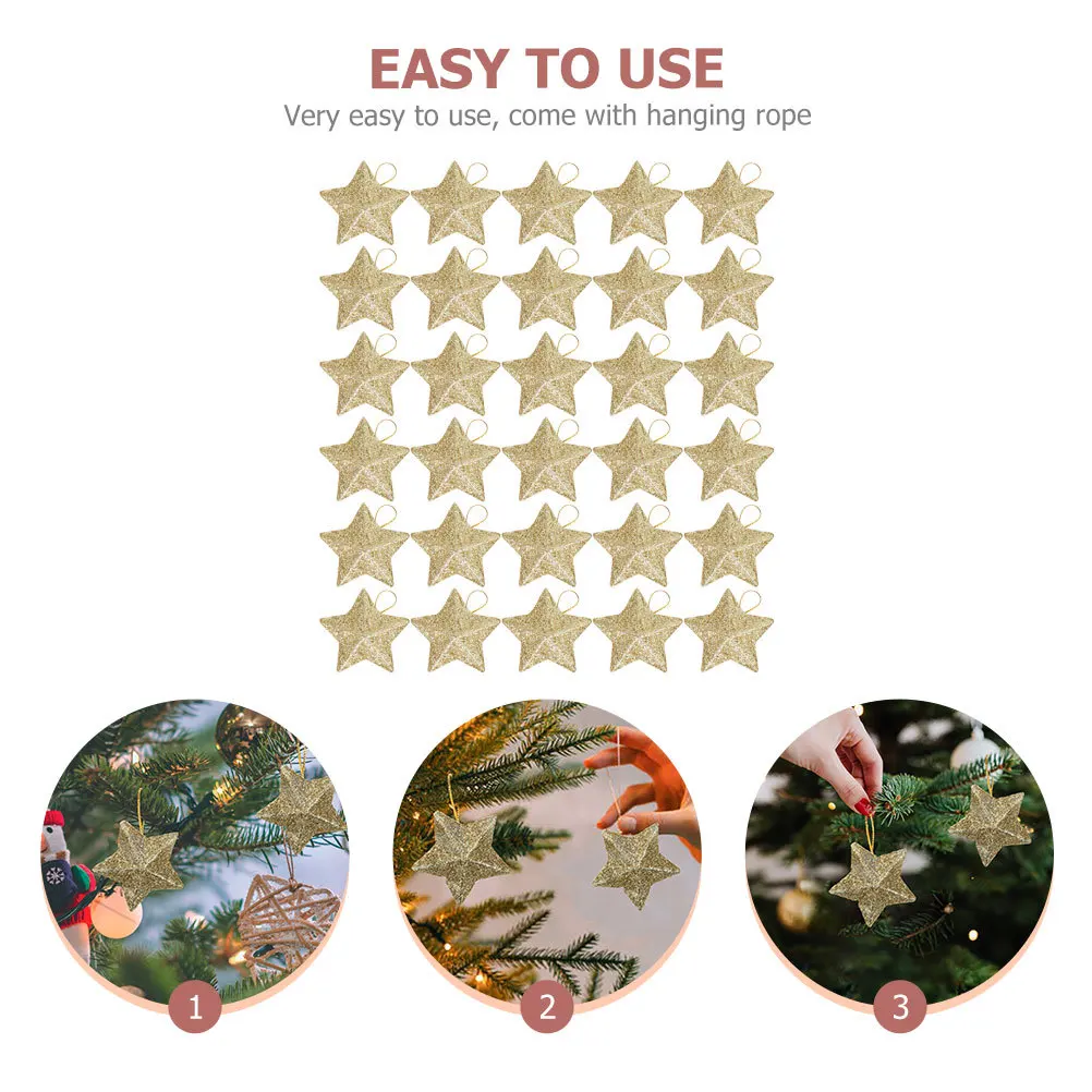 

30pcs Golden 3D Glitter Star Pendants Christmas Hanging Ornament For Xmas Tree Party Decor Home Supplies Holiday Decoration