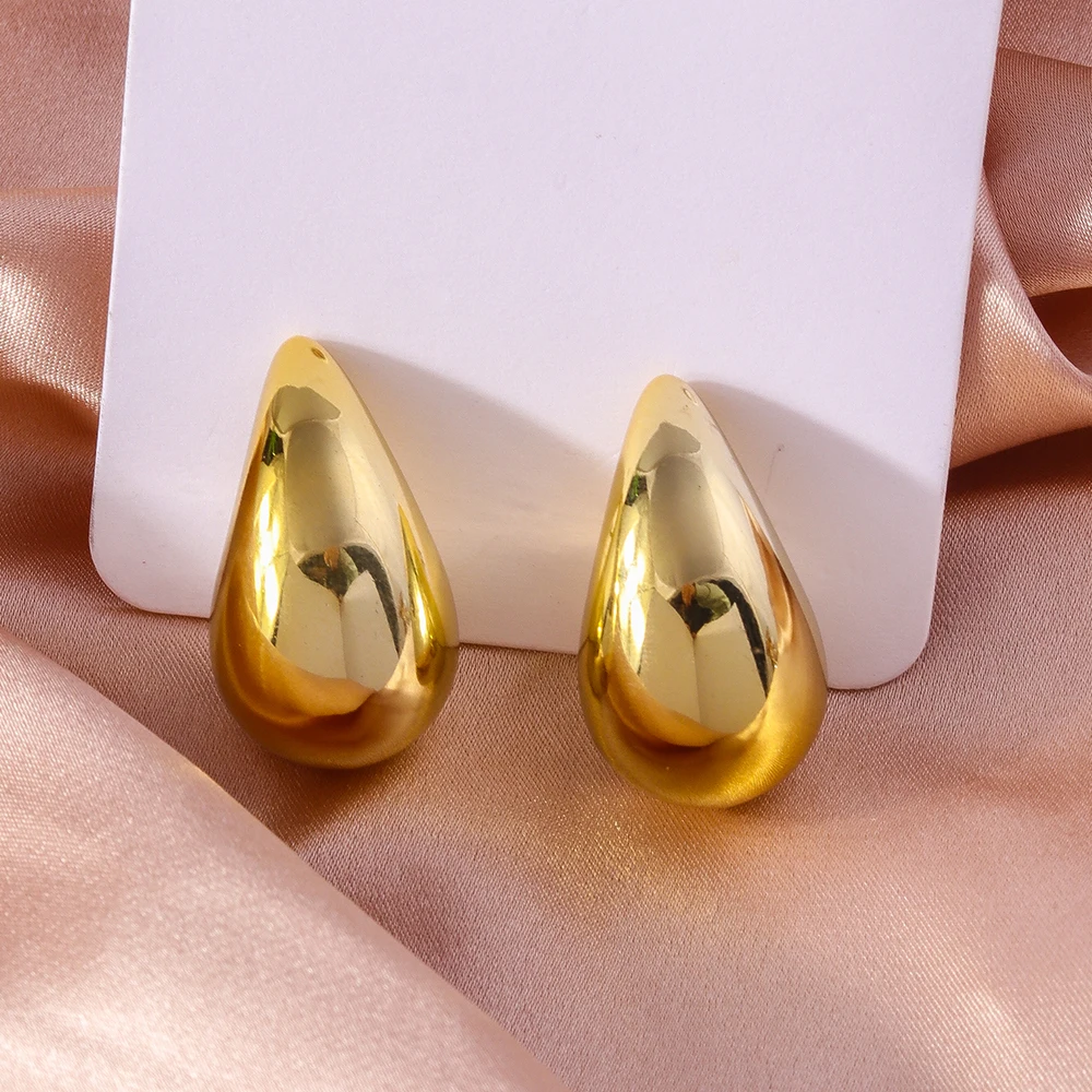 Aihua vergoldete Tropfen-Ohrringe für Frauen, klobige, glatte Metall-Wassertropfen-Creolen, luxuriöser, trendiger Schmuck, Party – Detail 1