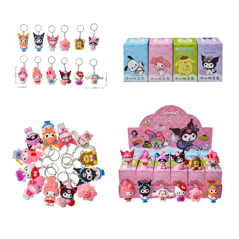 

24Pcs/Set Sanrio Hello Kitty Kuromi Blind Box Anime Figure Model Keychain Pendant Decorative Toy For Children's Christmas Gift