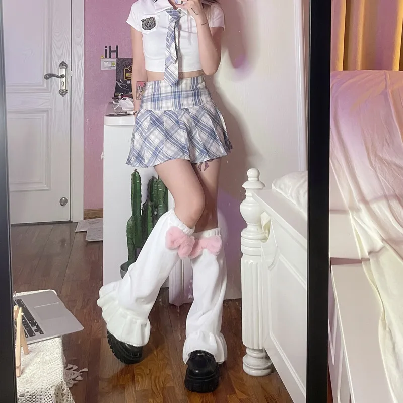 Lolita slimming leg sleeves for women, cute bow ties, plush JK socks, medium length stockings