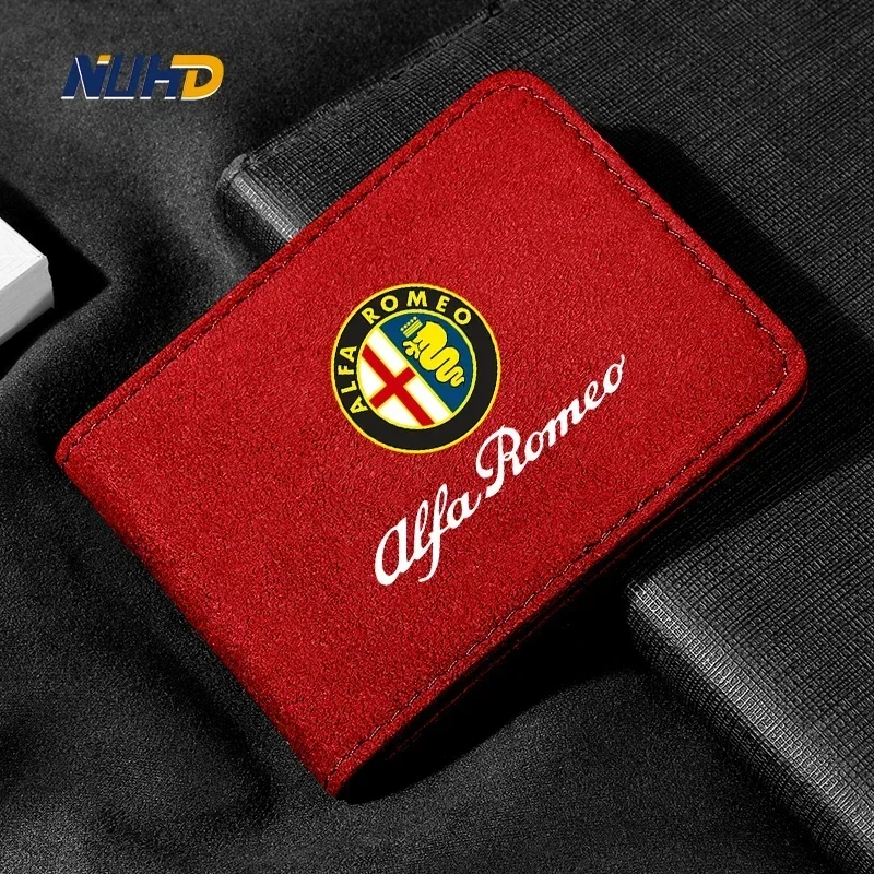 Suede Car Driving License Bag Card Credit Holder Purse Wallet Case Cover For Alfa Romeo Giulia Giulietta Stelvio 147 156 159 166