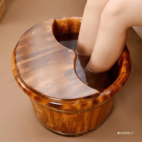 Thickened Wooden Barrel Insulated Foot Bath Wooden Barrel Over Calf Foot Basin Household Solid Wood Foot Bath Tub