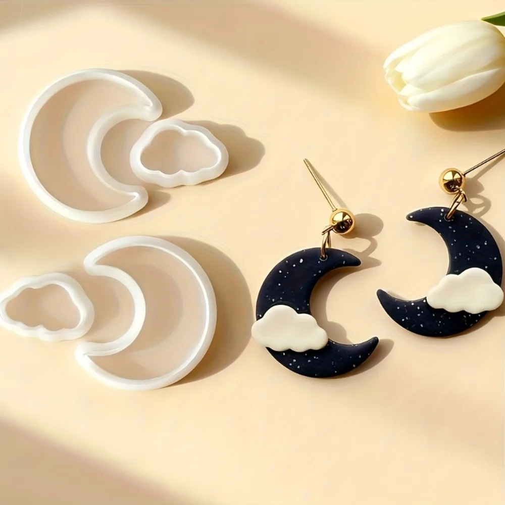 4Pcs Bohemian Style Moon & Cloud Polymer Clay Cutters Set  High Precision Molds for DIY Jewelry & Pendants Making  Hand Tools