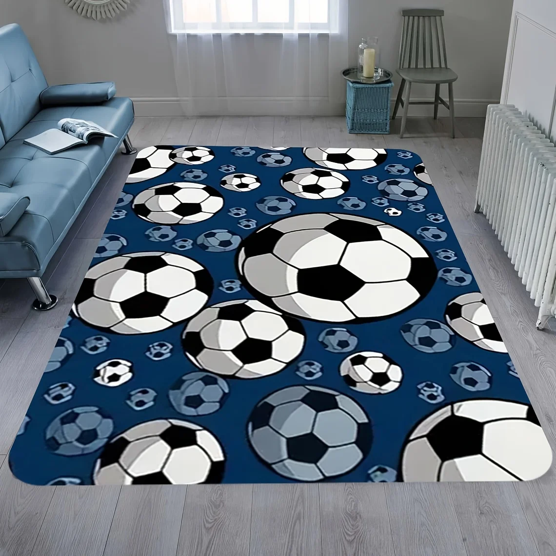

Коврик Blue Sky Football Wave - геометрический фланелевый коврик с принтом для спальни, кухни и гостиной - нескользящий напольный ковер для дома