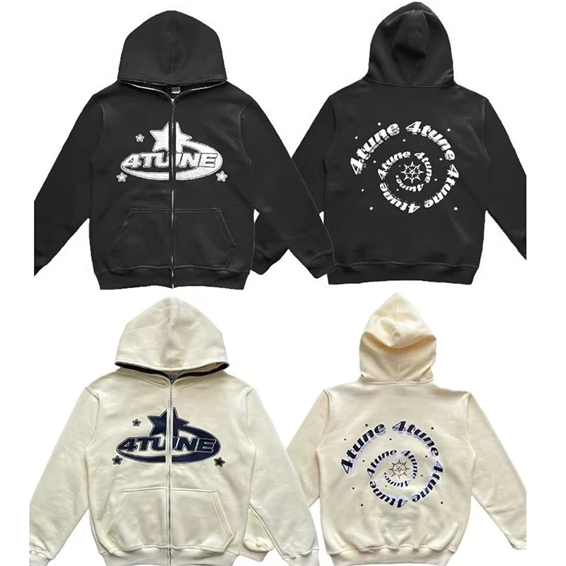 2025 women Autumn and Winter Harajuku Hooded Coat Y2k Street Girl Boy Thicken Jacket Top Funny Star Pattern Pullover Hoodie