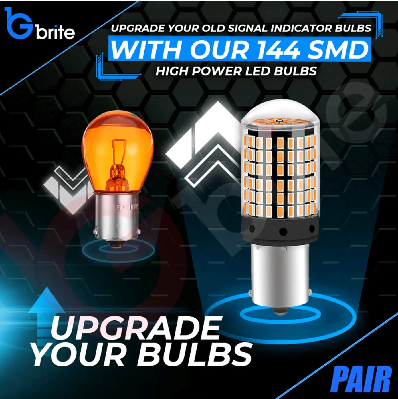 2X BA15S 1156 144SMD Amber LED Canbus Turn Signal Indicator Light Bulbs 12V S25