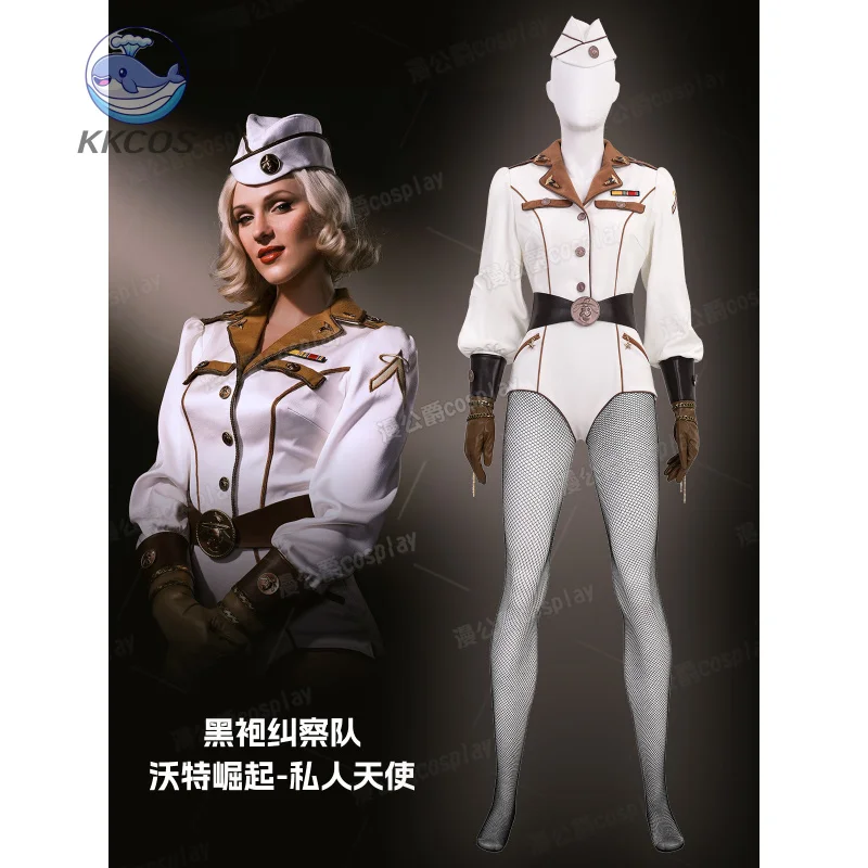 

Sexy Nurse Uniform White Brown Jumpsuit Coat Punk Hat Stockings Anime Movie Angel Cosplay Costume For Halloween Christmas Party