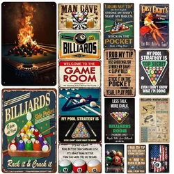 Metal Tin Poster Billiards Metal Tin Signs Snooker Poster Plaque Vintage Painting Decoration for Home Cafe Game Room Club Bar