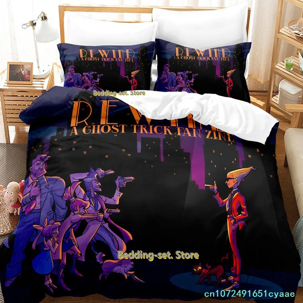 Game Ghost Trick Bedding Set Single Twin Full Queen King Size Bed Set Adult Kid Bedroom Duvetcover Sets Personality Anime Bed