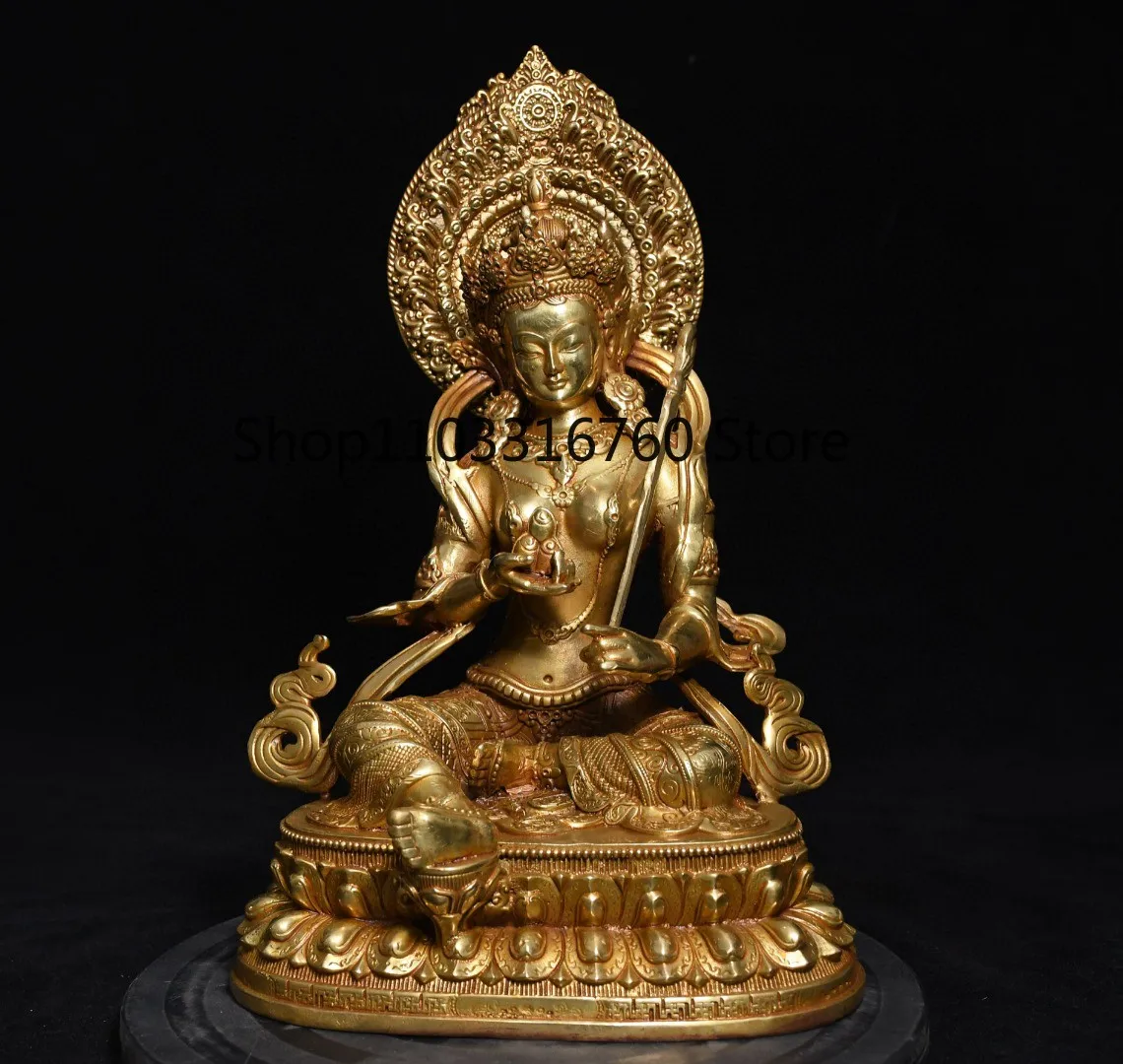 

Tibetan Brass Gilt Twenty-One Green Tara Guanyin Bodhisattva Hall Household Goods Ornament Chinese Jewelry 24cm