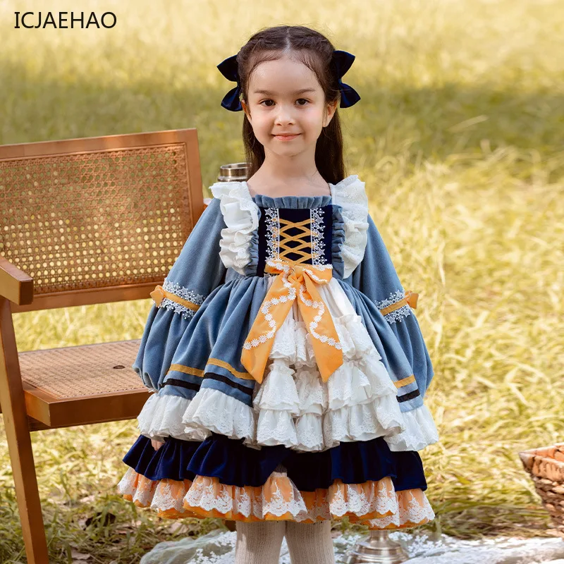 ICJAEHAO Autumn Winter New Girls Lolita Dress Children's Princess Velvet Tutu Desses for Baby Kids Clothes Birthday Vestidos