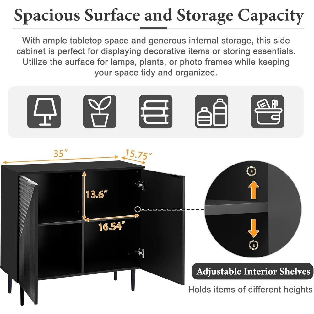 خزانة جانبية للتخزين مع أرفف قابلة للتعديل ونمط باب هندسي، وطاولة وحدة تحكم أرضية خشبية لغرف المعيشة