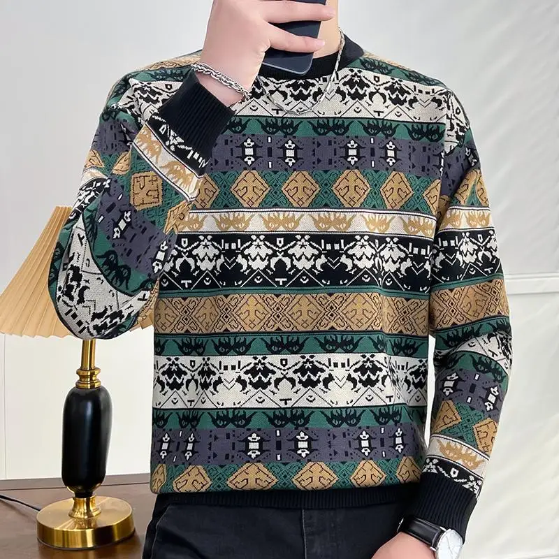 Soft Warm Pull Homme 2023 New Autumn Winter Warm Print Sweater Men Fashion Knit Pullovers High End Mens Christmas Sweaters