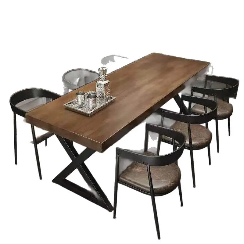 

Barbecue shop commercial rectangular milk tea shop tables and chairs, new Chinese solid wood dining table and chair combination