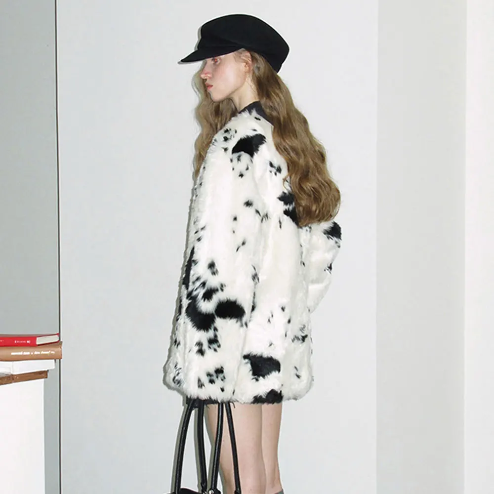 Herfst Winter Faux Vossenbont Jas Vrouwelijke Mode Revers Pluche Overjas Koe Kleur Parka Losse Faux Bontjas Vrouwen Kleding 2025