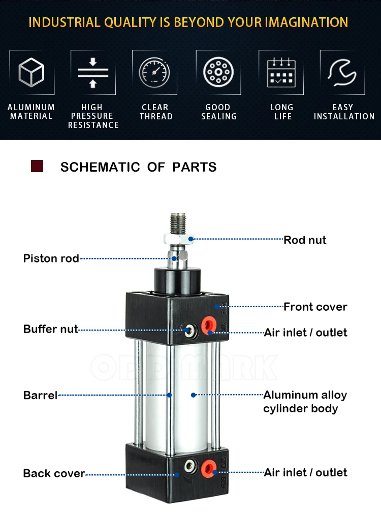 Standard Small Cylinder with High Thrust SC160X100X200X300X400X500X600 Customizable Pneumatic X20