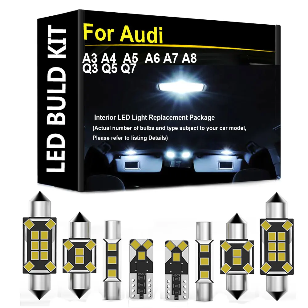 

Комплект светодиодных ламп для салона автомобиля Audi A3 S3 8L 8P 8V A4 S4 B5 B6 B7 B8 A5 S5 A6 S6 C5 C6 C7 A7 S7 A8 S8 D3 Q3 8U Q5 SQ5 Q7 4L