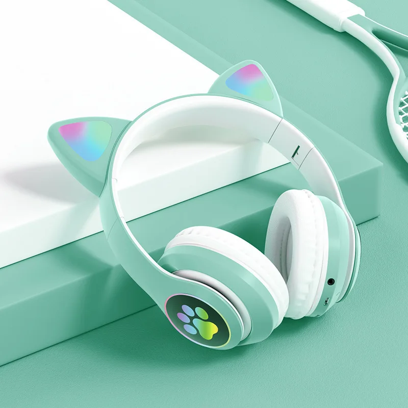 Wireless Headphone Bluetooth Cute Cat Ears Bald Head With Helmet Headphone Girl Kids Headphone With Microphone