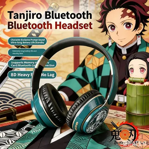 Anime Demon Slayer T5 Wireless Bluetooth Headset with Microphone Noise Reduction Foldable Wired Headphones Blutooth Holiday Gift