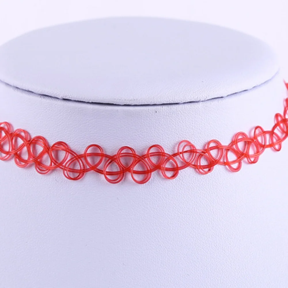 DIY 12PCS Mix Colour Vintage Hippy Stretch Tattoo Choker Necklace Elastic Chocker Necklace Fishing Line Tattoo Necklace