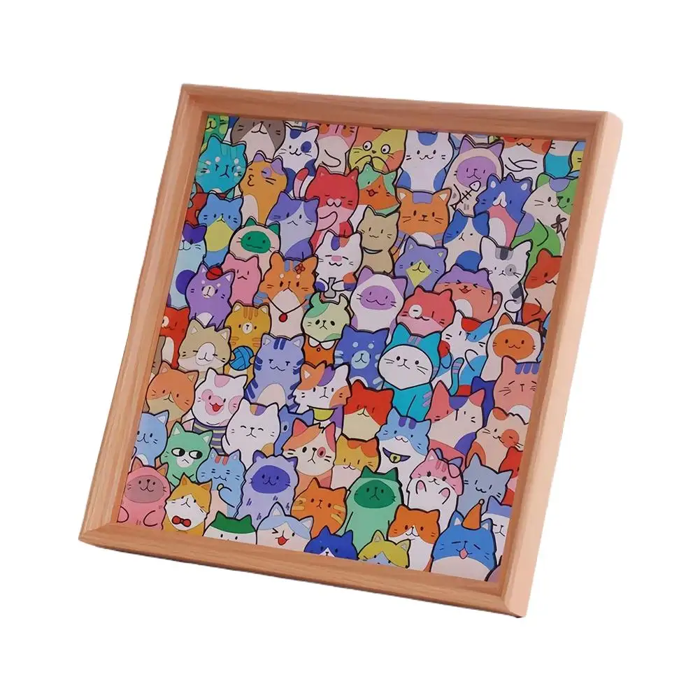 Cartoon Cute Kitten Wooden Puzzles Toys Hand-painted DIY Assembly Toy Puzzle Art Frame Cut Cat Pieces Cat Puzzle Ornaments