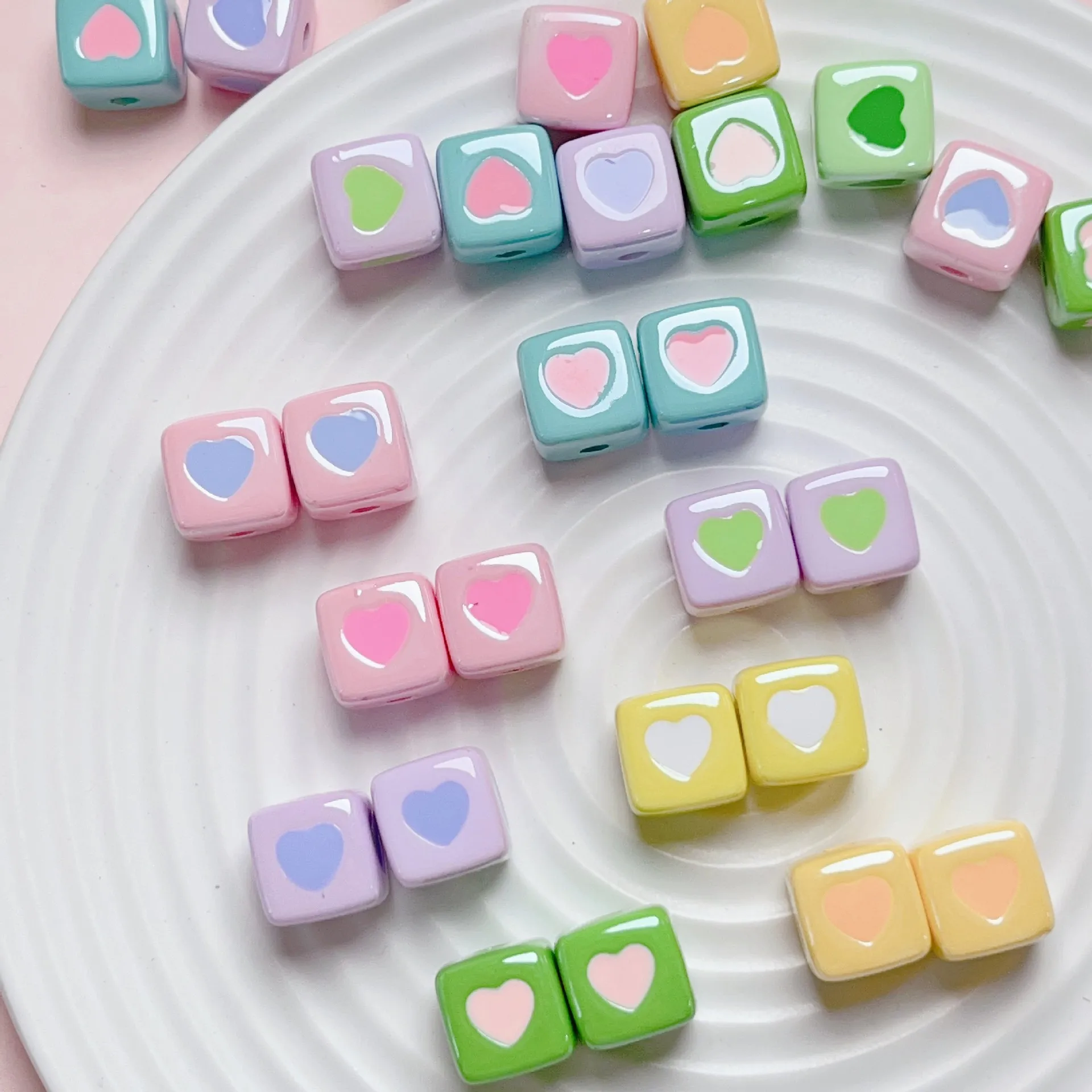 Miłość serce kostka Kawaii koraliki do tworzenia biżuterii kolczyki bransoletka naszyjnik DIY dekoracje łańcuszek do telefonu koralikowe akcesoria do długopisów