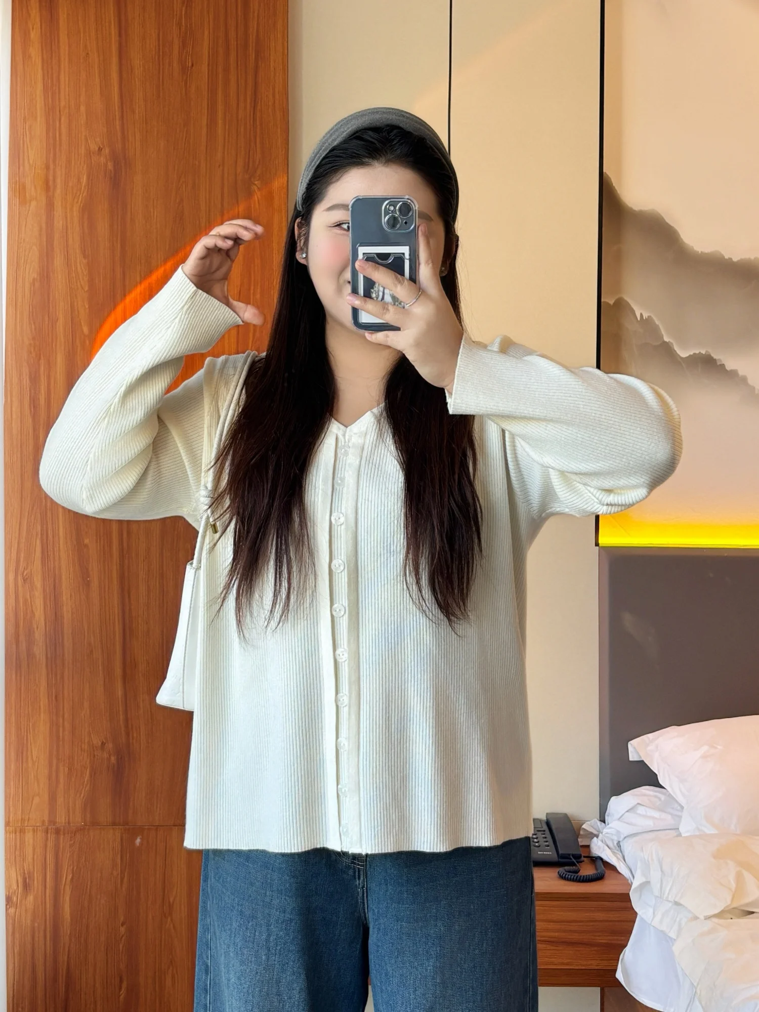 

plus Size Knitwear Casual Commute Simple Style Long Sleeve V-Neck Single Button Closure Standard Fit Autumn Winter Inner Wear