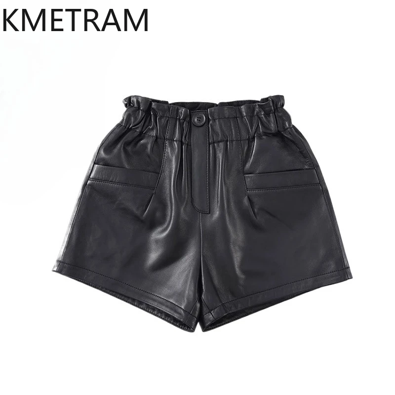 

KMETRAM 100% верхние многослойные шорты из овчины для женщин, черные мини-шорты из натуральной кожи, осенняя женская одежда 2023 года, женские шорты