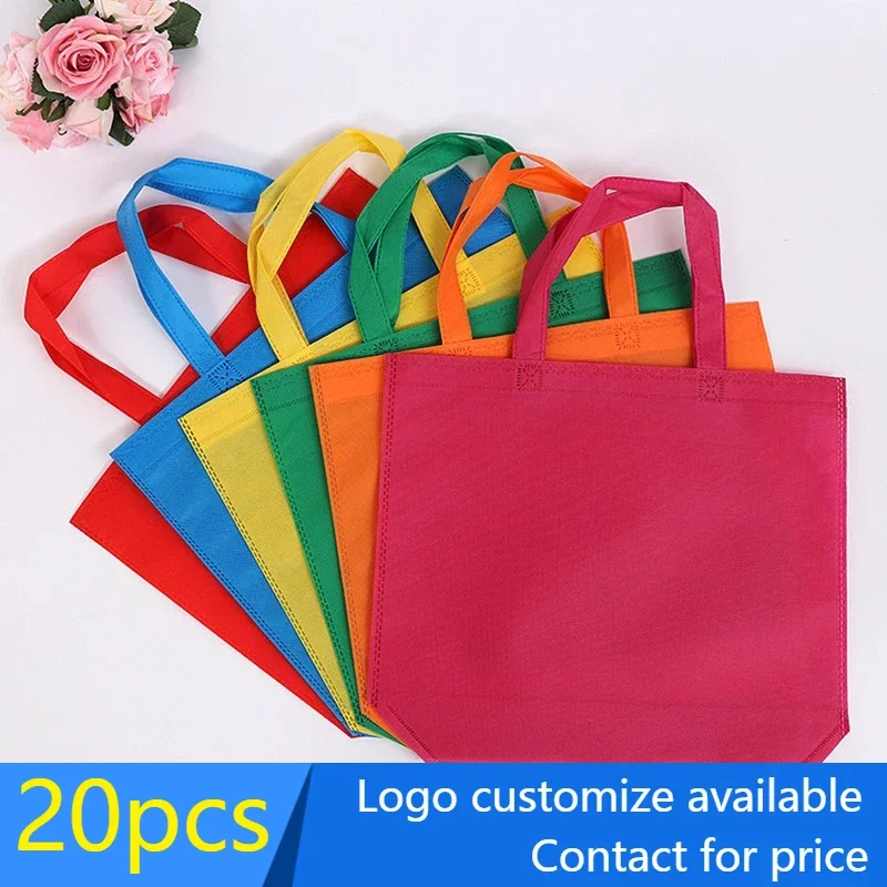 

20 pieces Reusable Canvas Cotton Fabric Shopper Bag Women Tote Shoulder Non-woven Environmental Case Organizer Multifunction bag