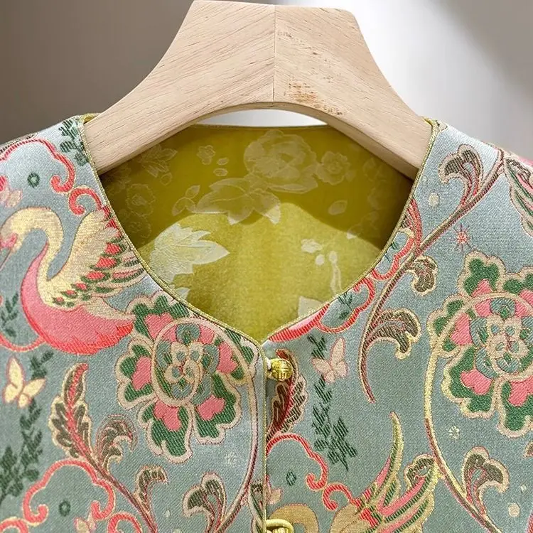 معطف سترة نسائي لربيع وصيف 2025 مطرز بدون أكمام من قماش الجاكار والطيور مزين بالزهور ، سترات على شكل زهرة دوبي غير منتظمة معاطف للمرأة #3