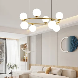 LED Ring Chandelier Living Room Dining Room Three-color Light Chandelier White Lampshade Kitchen Bar Lighting Furniture