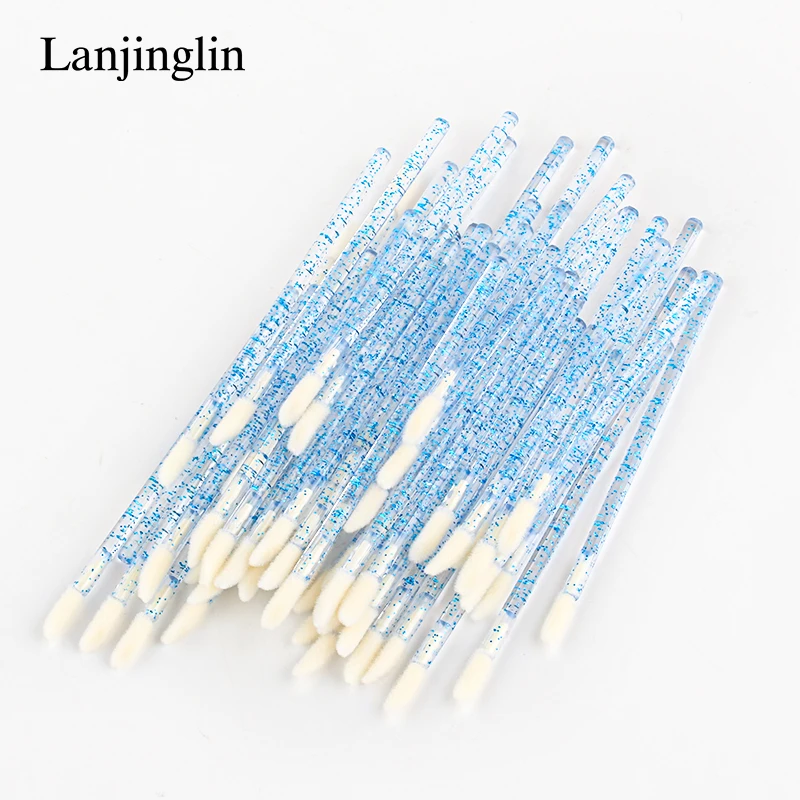 50 Pcs Disposable Glitter Eyelash Extension Cleaning Brushes Crystal Micro Lip Gloss Applicator Cleaner Makeup Tools Lip Brushes